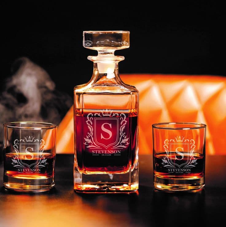 Custom whiskey decanter and glasses