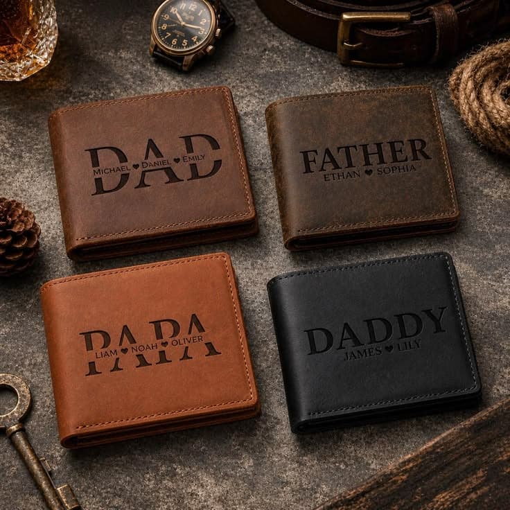 Custom engraved leather wallet